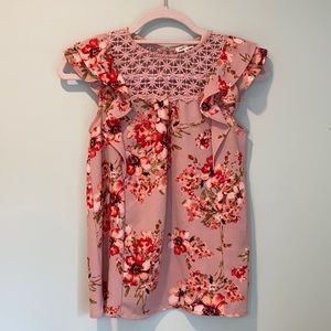 Kids L Floral ruffle sleeveless blouse